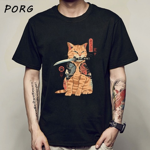 Camiseta de Catana para hombres y mujeres, camisa de manga corta con estampado de gato de anime japonés, tops informales y sueltos, de verano ► Foto 1/6