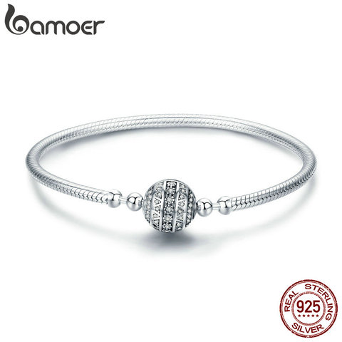 Cupón ahorre $2 100% Plata de Ley 925 deslumbrante claro CZ cierre Cadena de serpiente redonda pulsera de plata esterlina joyería SCB062 ► Foto 1/6