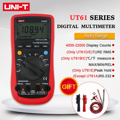 UNI-T UNI T UT61E USB de UT61A 61B 61C 61D multímetro Digital de RMS verdadero Auto de la gama Metro USB probadores LCD Mini Multimetro ► Foto 1/6