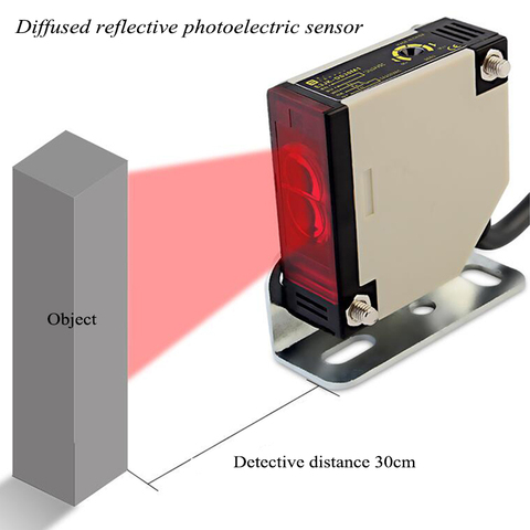 Relé de sensor fotoeléctrico reflectante difuso, 30cm de rango, interruptor de fotocélula, detector de objetos, sistema de alarma de Control de acceso de puerta ► Foto 1/5