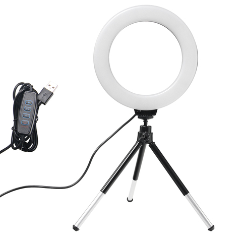 Mini anillo de luz LED de escritorio de 6 pulgadas para Selfie lámpara con soporte de trípode enchufe USB para YouTube Live Photo Photography Studio ► Foto 1/6