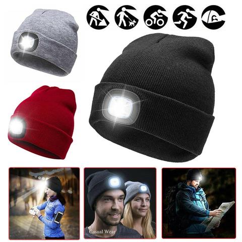 ¡Gran oferta! Gorro de lana con luz LED para hombre y mujer, gorro cálido con batería para exteriores, caza, Camping, lana, con linterna ► Foto 1/6