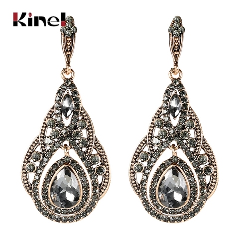 Kinel-pendientes de gota grandes de oro antiguo para mujer, joyería Bohemia, flor de cristal gris, aretes Vintage de boda, turco ► Foto 1/6