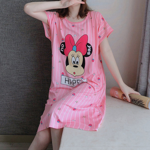 Vestido de noche con estampado de Minnie y ratón de Disney para mujer, camisón holgado de manga corta, camisón encantador ► Foto 1/6