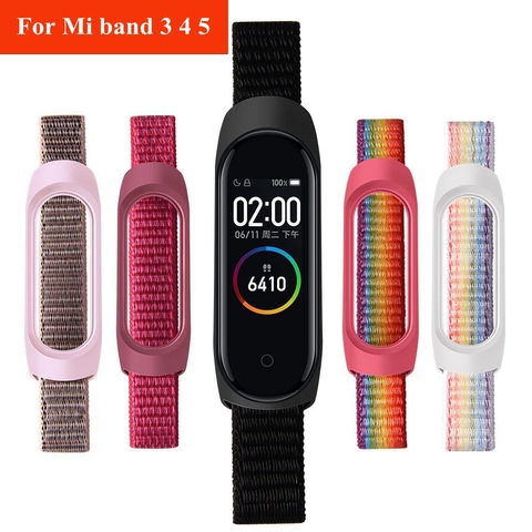 Correa de Nylon para Xiaomi Mi banda 5 4 3 transpirable pulsera de muñeca banda en Ximi protector de silicona Xiami Xiomi Mi curva 4 5 Correa ► Foto 1/6