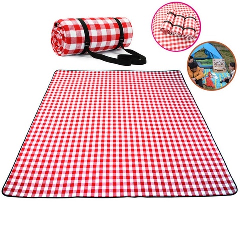 Alfombra de pícnic impermeable plegable para exteriores, almohadilla gruesa a la moda, transpirable, suave, para viajes de acampada y playa, color rojo y blanco ► Foto 1/6