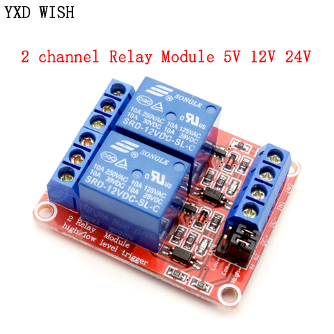 Módulo de relé de 2 canales 5 V 12 V 24 V Control de disparador de alto y bajo nivel con optoacoplador dos relés de manera DC 5 V 12 V 24 V voltios ► Foto 1/1