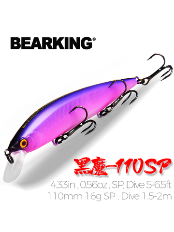 BEARKING-aparejos de pesca, kit de pesca de 110mm, 16g, A + sistema de tungsteno, señuelos de pesca minnow, cebo suspendido, disponibles en 16 colores ► Foto 1/6