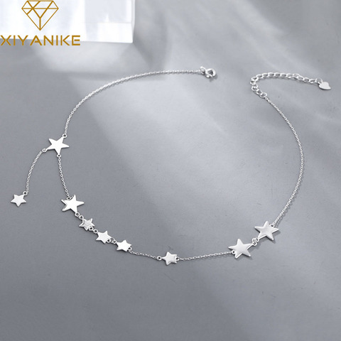 XIYANIKE-collar de cadena de Plata de Ley 925 para mujer, colgante de estrellas simples, cadena con borla para clavícula, regalo de joyas de fiesta ► Foto 1/6