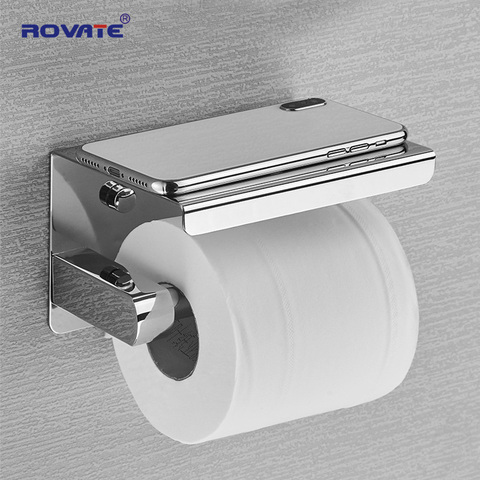 ROVATE 304 soporte de papel higiénico de acero inoxidable, lavabo e inodoro portarrollos de papel con estante de pared montado ► Foto 1/6