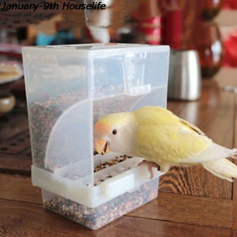 Tamaño pequeño pájaro aves de corral Alimentador automático contenedor de alimentos acrílicos paloma loro a prueba de salpicaduras 10x12x7.5CM ► Foto 1/6