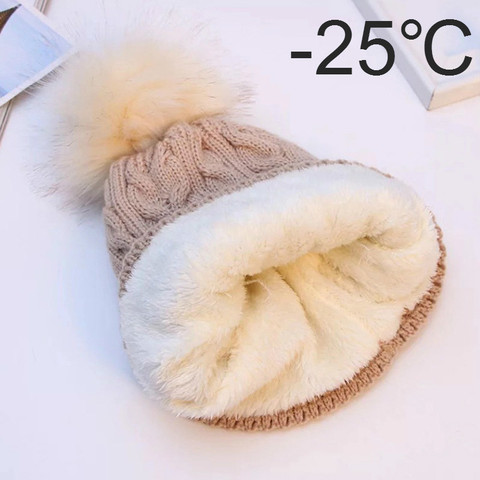 Gorro de lana suave y grueso para mujer, gorro con forro polar de doble capa de piel sintética con pompón tejido, gorros de moda, gorra deporte exterior ► Foto 1/6