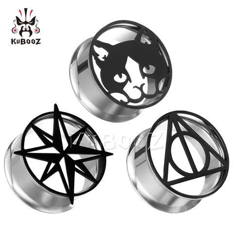 KUBOOZ-tapones para los oídos con Logo negro, túneles, Strechers, pendiente, Gagues, regalo de moda, joyería corporal de acero inoxidable, Unisex ► Foto 1/6