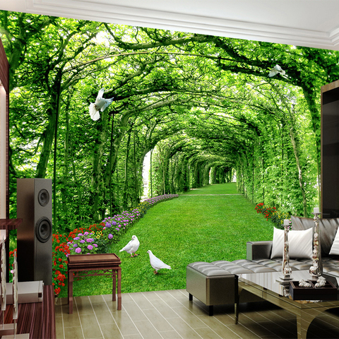 Papel tapiz De foto personalizado para paredes 3 D verde bosque con árboles césped 3D espacio estéreo telón De fondo Papel De pared decoración del hogar Papel De pared ► Foto 1/6