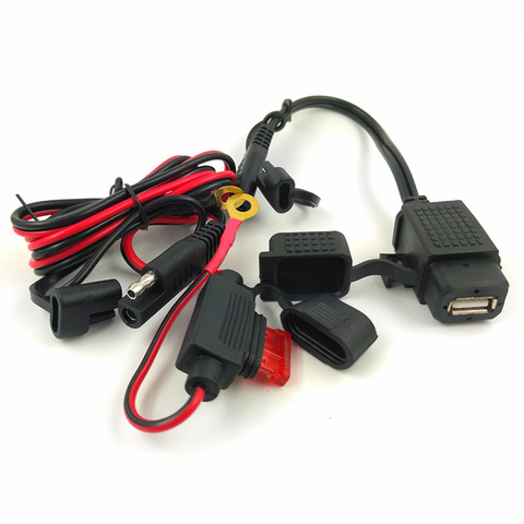 Kit de cargador USB Dual para motocicleta, Cable adaptador SAE a USB de 120cm, fusible en línea para teléfono móvil, tableta y GPS ► Foto 1/5