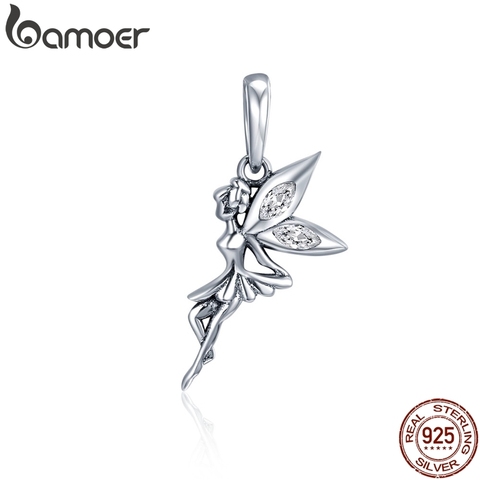 BAMOER auténtico 925 Flor de plata de ley Hada colgante dijes fit mujeres encanto pulseras y collares joyería SCC359 ► Foto 1/6