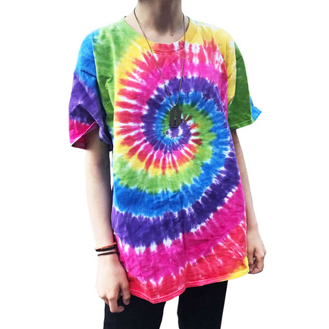 Plegie Tie Dye camiseta Unisex 2022 verano Hip Hop cuello redondo hombres irregulares camisetas con patrón 100% camisetas sueltas de algodón ► Foto 1/6