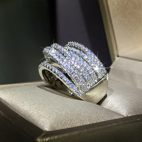 Ancho 925 mujeres de anillos de plata esterlina Interweave diseño Zirconia anillo de boda para las mujeres de San Valentín, regalo de aniversario ► Foto 1/5