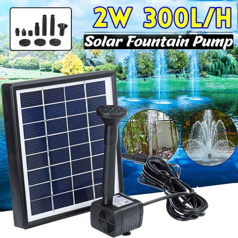 Minibomba de agua con Panel de energía Solar, 2W, 300l/H, decoración del jardín del hogar, paisaje de exterior, fuente flotante para piscina y estanque ► Foto 1/6