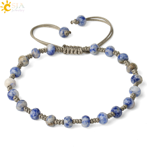 CSJA-Pulseras trenzadas de piedra Natural para mujer, cuentas redondas facetadas de 6mm, de cristal de cuarzo gris, pulsera de cuerda tejida, joyería curativa G453 ► Foto 1/6