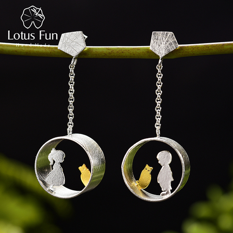 Lotus Fun-Pendientes colgantes para mujer, de plata de ley 925 auténtica, aretes creativos hechos a mano de amor con gato, joyería fina para reuniones ► Foto 1/6