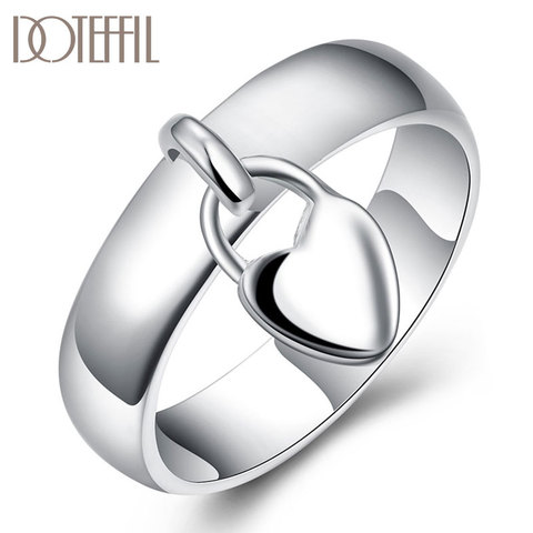 DOTEFFIL-anillo con candado de corazón para mujer, de Plata de Ley 925, clásico, para boda, compromiso, fiesta, regalo, abalorio, joyería ► Foto 1/5