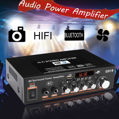 Amplificador de audio mini para coche y hogar, estéreo, Bluetooth, FM, SD, HIFI, 2CH AMP, 12V/220V, 360W, G919 ► Foto 1/6