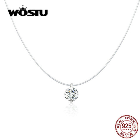 WOSTU-collares de cristal deslumbrantes para mujer, colgante de Plata de Ley 925, cadena larga, Enlace para mujer, boda, joyería Original CQN332 ► Foto 1/6