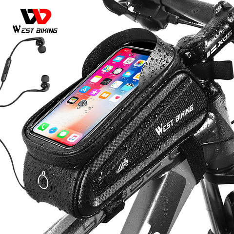 Bolsa de bicicleta WEST BIKING bolsa de cuadro frontal impermeable pantalla táctil sensible tubo superior 6,0 pulgadas Bolsa De Teléfono MTB accesorios de bicicleta de carretera ► Foto 1/6