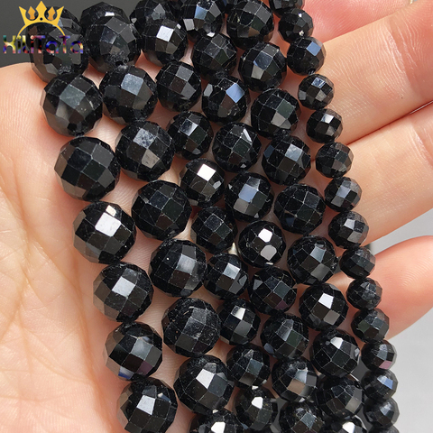 Natural genuino negro turmalina piedra cuentas espaciadoras sueltas para fabricación de joyería DIY pulseras collares 15 pulgadas/4/6/8/10mm ► Foto 1/6