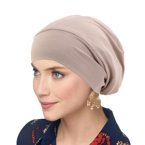 Gorro de algodón para quimio para mujer, gorro de satén de doble capa para el cuidado de la caída del cabello, gorro para cáncer, banda elástica ancha de Color sólido suave ► Foto 1/6