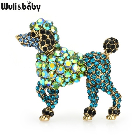 Wuli & baby-broches de perro verde completo con diamantes de imitación para mujer, broches de Metal para perro, broches de animales Pines, regalos ► Foto 1/3