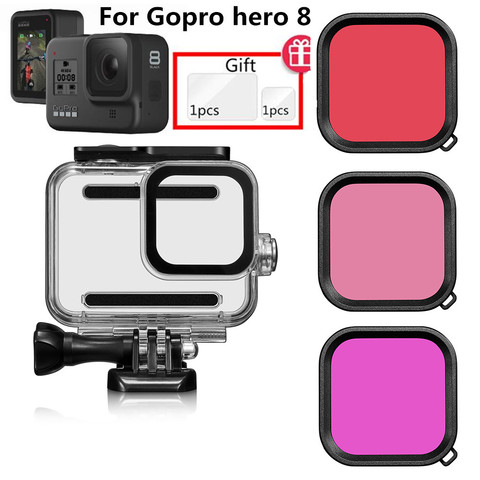 Suptig-funda carcasa impermeable subacuática para GoPro Hero 8, accesorios de cámara, lente de filtro de carcasa protectora, 60m, color negro ► Foto 1/6
