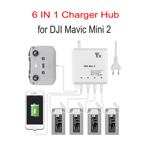 Cargador de batería 6 en 1 para Dron DJI Mavic Mini 2, concentrador de carga de batería, cargador de batería rápido inteligente con puerto USB ► Foto 1/6