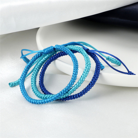 Pulsera de nudos de cuerda azul para mujer, pulseras ajustables trenzadas de Budista Tibetano hechas a mano de la suerte, regalo de joyería ► Foto 1/6