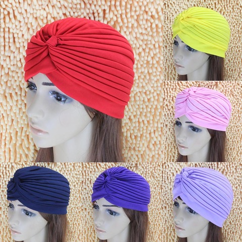 Gorro de natación ajustable para mujer, gorro de baño para piscina, protección para el pelo, turbante con orejas largas, tela plisada, gorros de Yoga en varios colores ► Foto 1/6