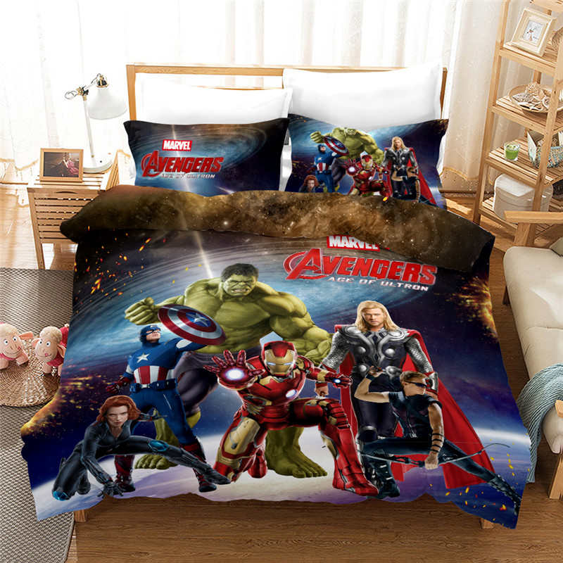 juego de ropa de cama A,135 x 200 para niños adultos decoración del hogar Marvel The Avengers Funda de edredón de Spiderman Capitán América Hulk Thor Iron Man 