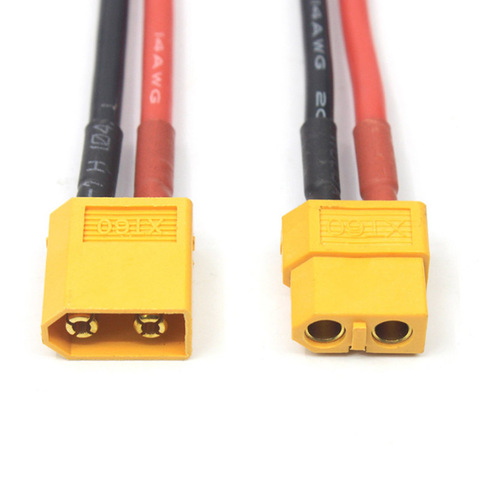 Conector hembra macho de batería XT60 con cable de silicona 14 AWG, para batería de 7,4 v, 11,1 v, 14,8 v, 22,2 v, 10cm x 3,5mm, 55A, 2 uds./1 par ► Foto 1/4