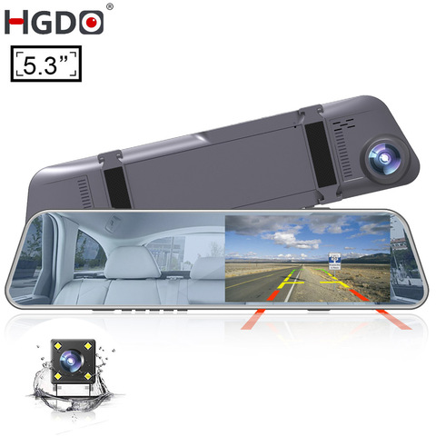 HGDO-espejo retrovisor DVR con cámara de salpicadero para coche, de estacionamiento con 2 cámaras Dashcam, 5,3 