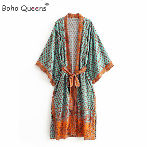 Kimono Vintage de reinas bohemias para mujer, con dibujo de pavo real, Mangas de murciélago y cuello en V ► Foto 1/6