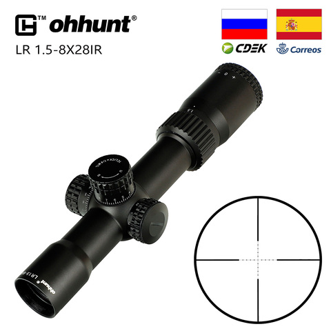 Ohhunt-mira de caza táctica LR 1,5-8X28 IR, punto Mil, retícula grabada, iluminación roja, Turrets, cerradura, reinicio, mira telescópica ► Foto 1/6