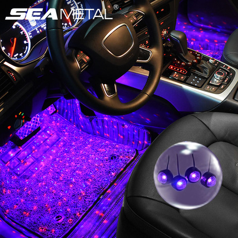 Luces LED de ambiente para coche 4 en 1, luces en pies interiores RGB de colores, lámpara de ambiente decorativa Universal con USB para coche ► Foto 1/6