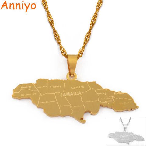 Anniyo-collar con colgante de mapa de Jamaica para mujer y niña, de acero inoxidable, mapas de Jamaica, Color plateado/dorado #071021 ► Foto 1/5