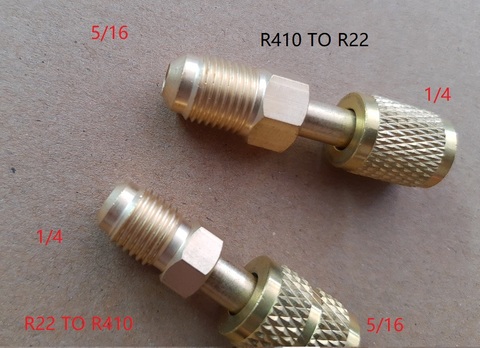 Adaptador con cabezal de conversión R410, reductor con núcleo de válvula, Conector de recarga de aire acondicionado, cobre, giro 1/4, 5/16 ► Foto 1/3