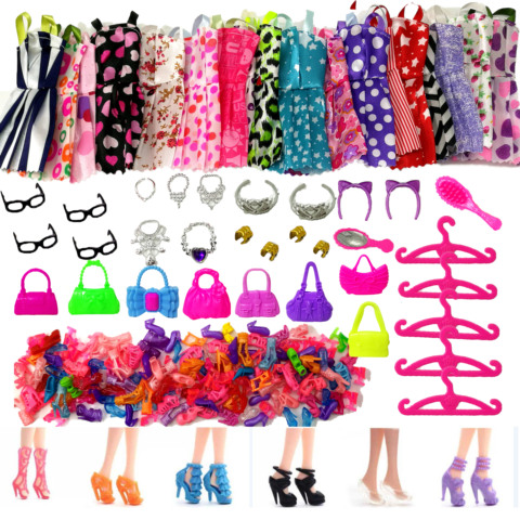 1 Juego de accesorios aleatorio para muñeca Barbie, zapatos, botas, Mini vestido, bolsos de mano, perchas de corona, ropa de muñeca con gafas, juguete para niños de 12'' ► Foto 1/6