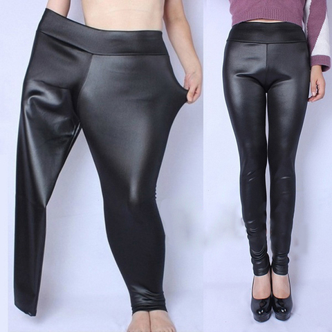 Pantalones de lápiz de cintura alta XL-5XL de talla grande para mujer, pantalones largos de piel sintética de PU, pantalones ajustados elásticos sexis informales ► Foto 1/6