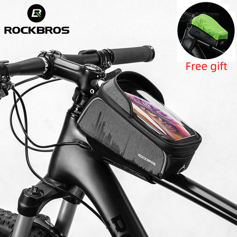 ROCKBROS bicicleta bolsas impermeable ciclismo pantalla táctil superior del tubo bolsas bicicleta de manillar frente soporte para funda de teléfono de 6,5 pulgadas ► Foto 1/6