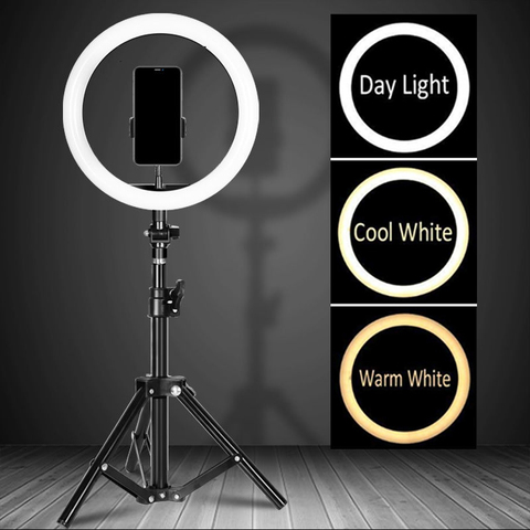 Anillo de luz Led con trípode para selfis, lámpara circular con soporte para el teléfono, ideal para sesiones de fotos y vídeos ► Foto 1/6