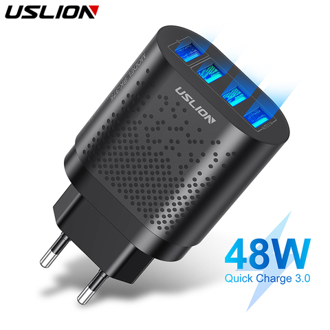 USLION-cargador USB con enchufe de la UE/EE. UU., 3A, carga rápida 3,0, 4 puertos, 48W, para iPhone 11, Samsung y Xiaomi ► Foto 1/6