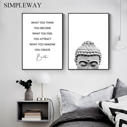 Póster de estatua de Cabeza de Buda Zen, lienzo de impresión motivadora, cuadro de arte de pared minimalista, pintura de budismo, decoración moderna para el hogar ► Foto 1/6